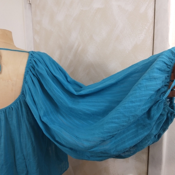 INC International Concepts 100% Cotton Tie Back Peasant Top (S, Aztec Teal) - Picture 3 of 9